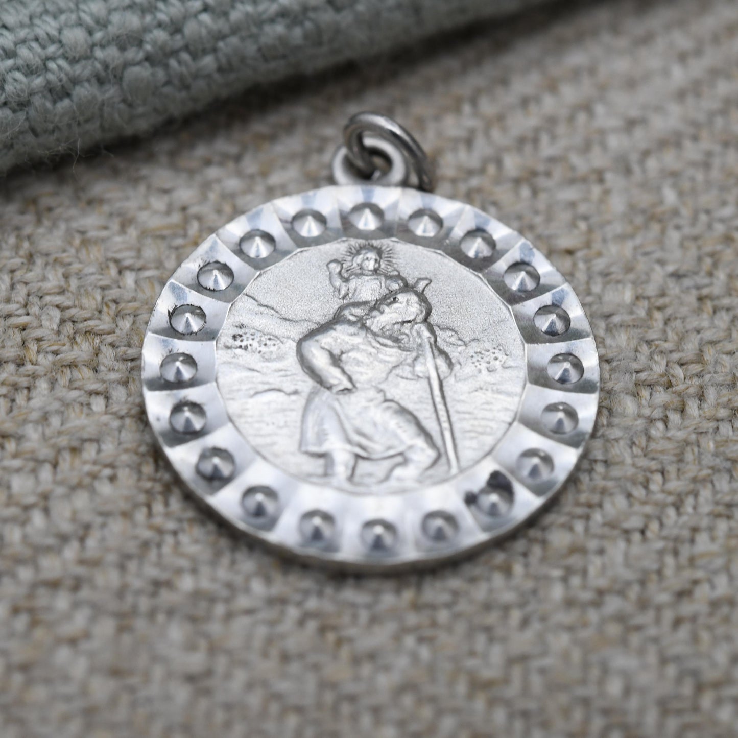 Vintage Sterling Silver St. Christopher Pendant Mid-Century - Beaded Edge | Christian Religious Detailed Jewellery Gift