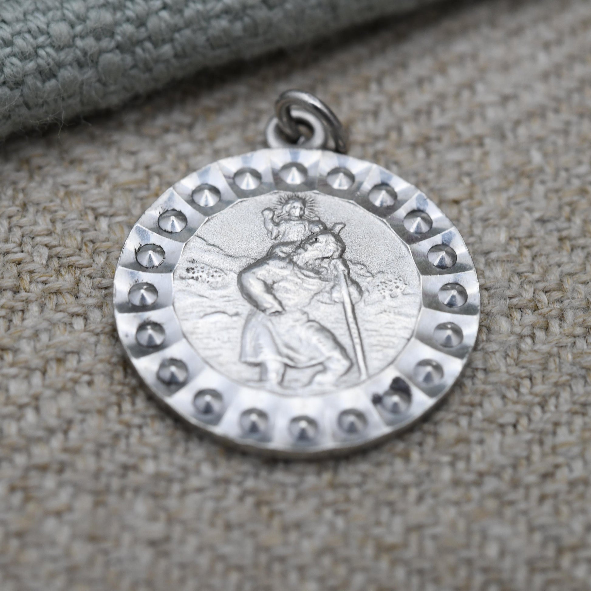 Vintage Sterling Silver St. Christopher Pendant Mid-Century - Beaded Edge | Christian Religious Detailed Jewellery Gift