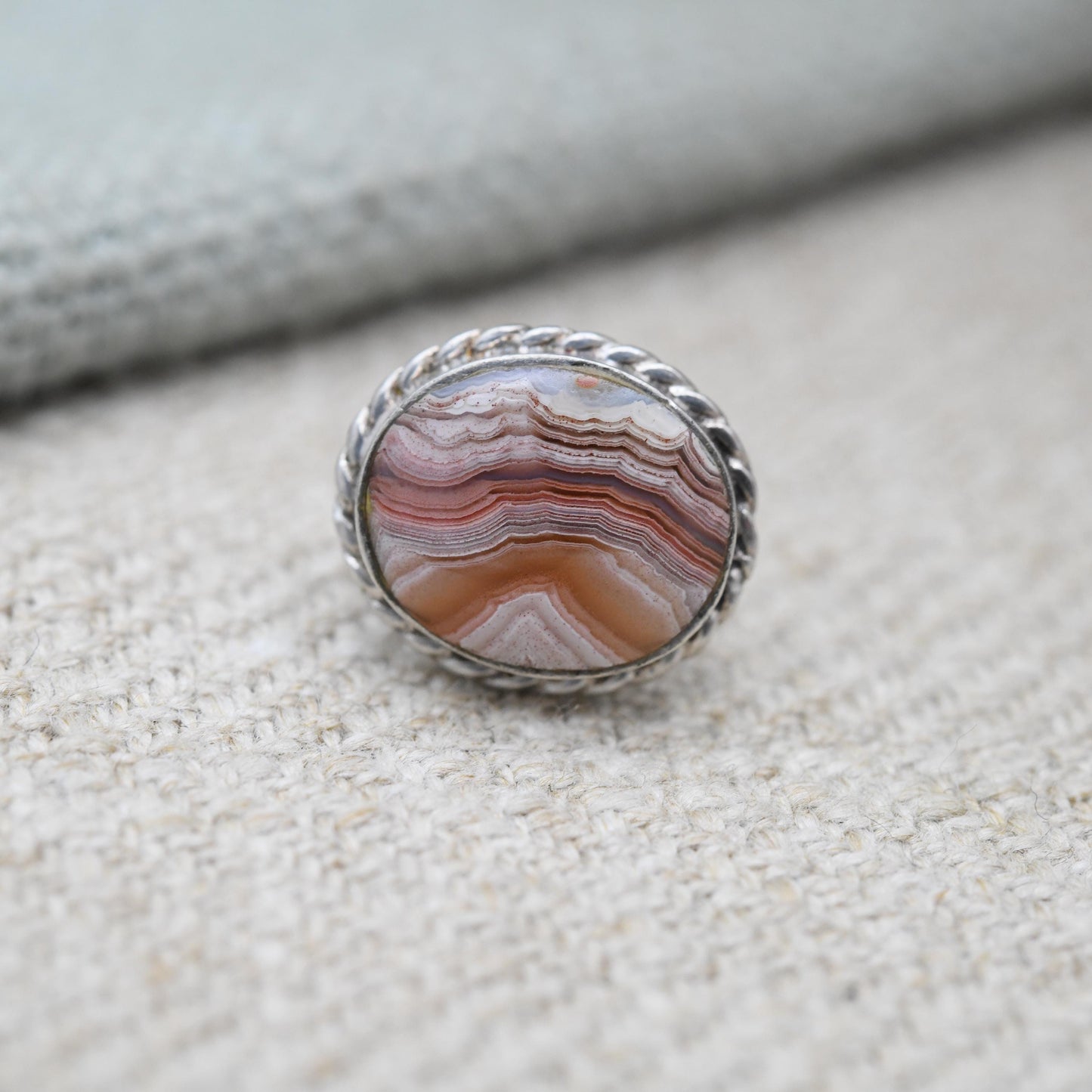 Vintage Agate Sterling Silver Stud Earrings - Cute Gemstone Studs | Rope Twist Border | Pretty Gift for Her | Butterfly Backs