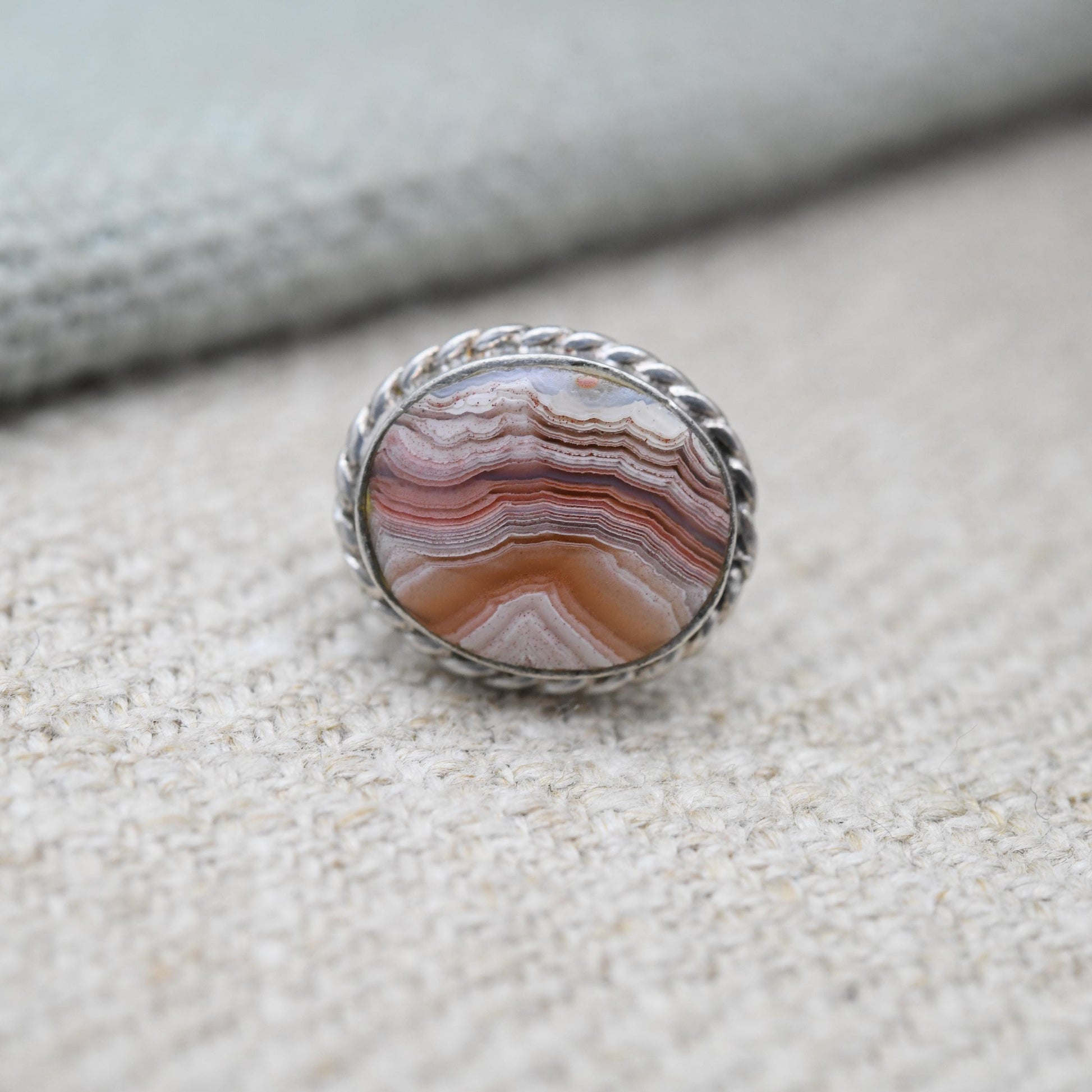 Vintage Agate Sterling Silver Stud Earrings - Cute Gemstone Studs | Rope Twist Border | Pretty Gift for Her | Butterfly Backs