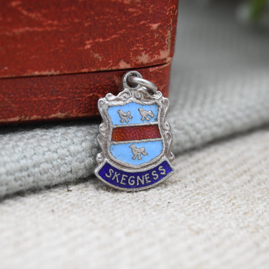 Vintage Sterling Silver Skegness Enamel Souvenir Shield Charm Pendant - England | Lincolnshire | Tourist | Souvenir Gift for Charm Bracelet