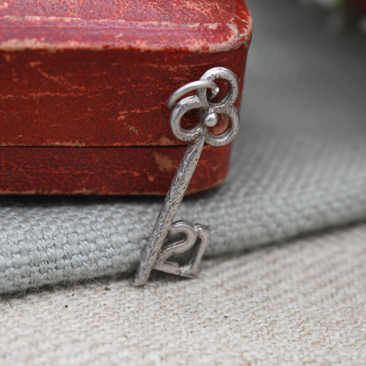 Vintage Sterling Silver 21 Key Charm Pendant - Birthday | Best Wishes | Door | Lock | Souvenir Gift for Charm Bracelet