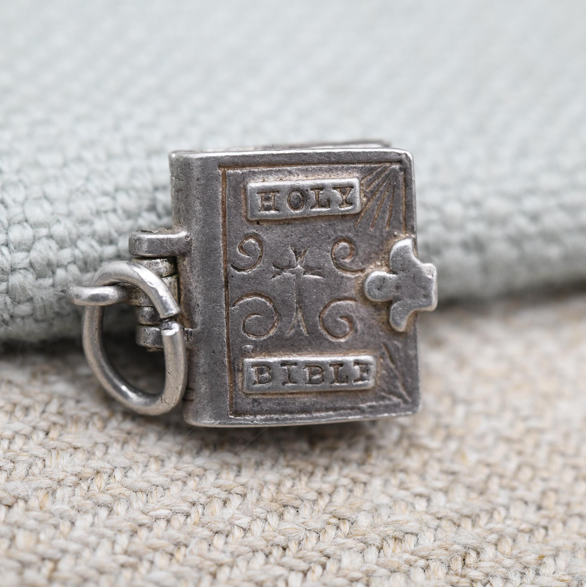 Vintage Sterling Silver Bible Opening Charm Pendant - The Lord's Prayer | Religion | Book | Gift for Charm Bracelet Necklace Stack