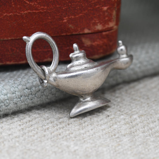 Vintage Sterling Silver Oil Lamp Charm Pendant - Genie's Lamp Charm | Gift for Charm Bracelet Necklace Stack