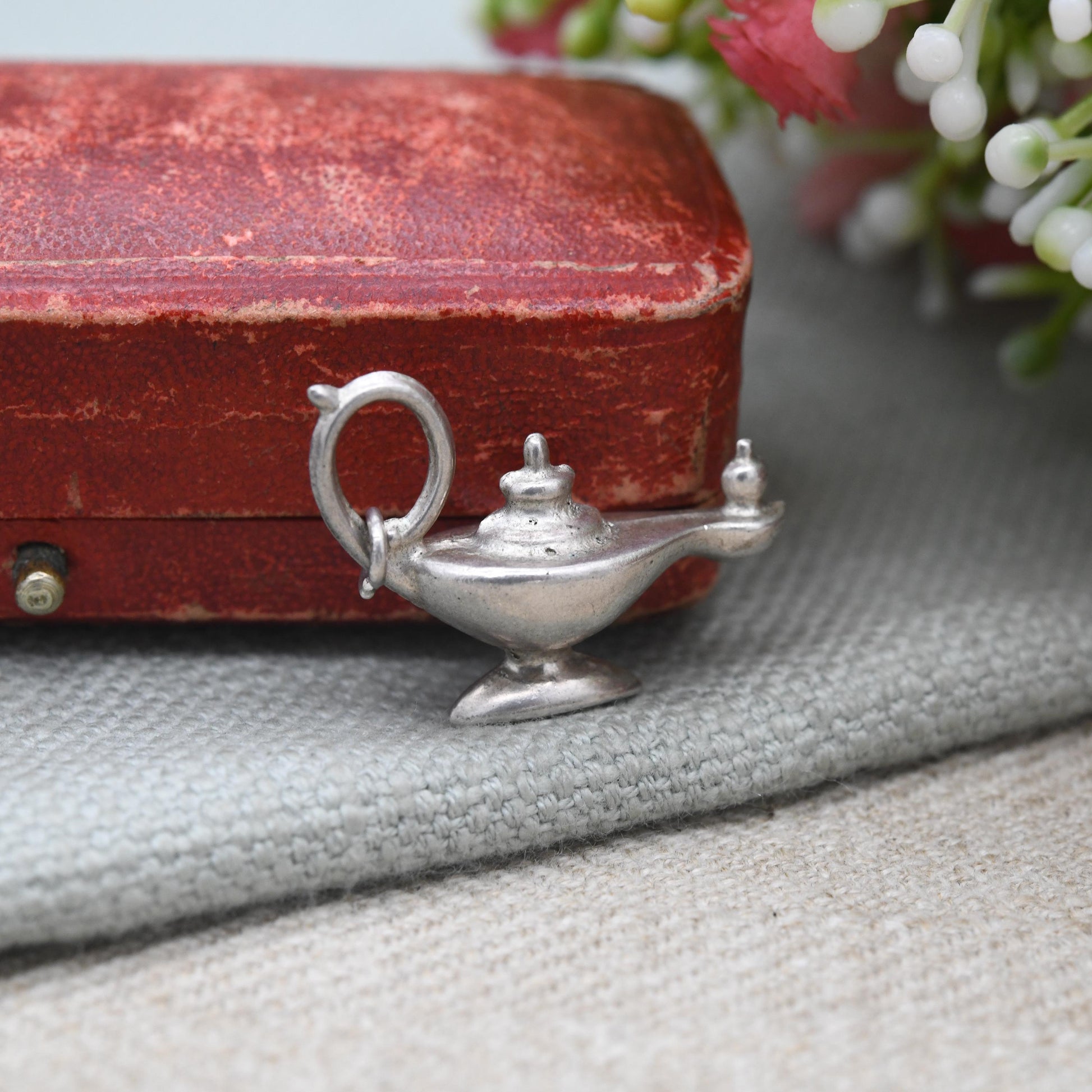 Vintage Sterling Silver Oil Lamp Charm Pendant - Genie's Lamp Charm | Gift for Charm Bracelet Necklace Stack