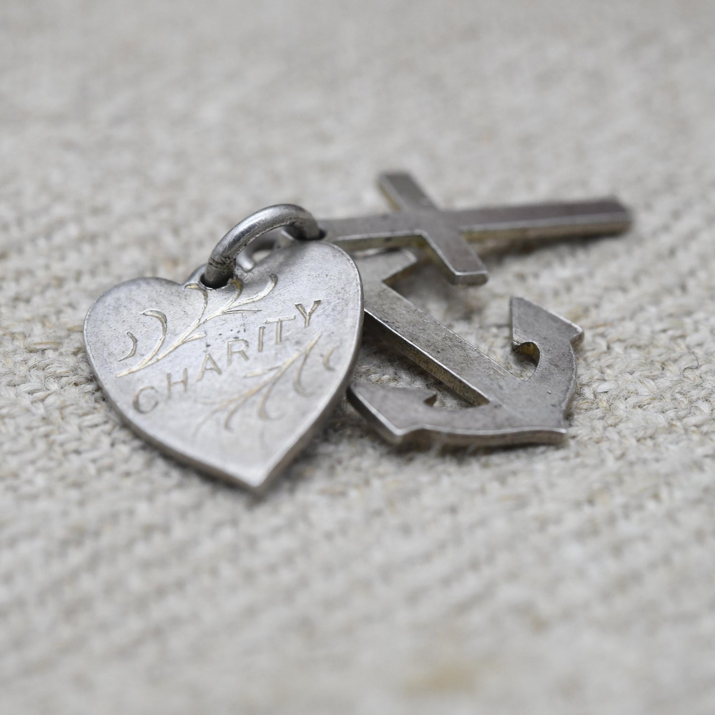 Vintage Silver Hope Faith Charity Charm Pendant - Heart Anchor Cross | Charm Bracelet Charm Necklace | Christian Pendant