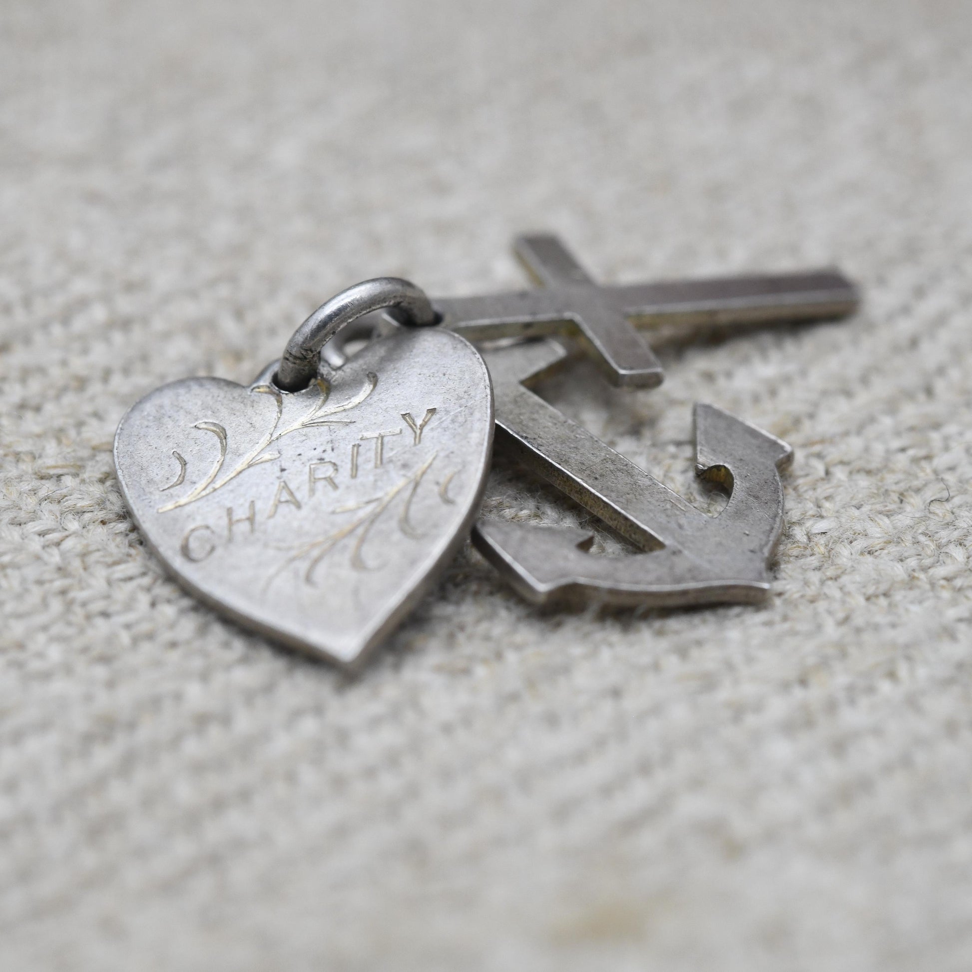 Vintage Silver Hope Faith Charity Charm Pendant - Heart Anchor Cross | Charm Bracelet Charm Necklace | Christian Pendant