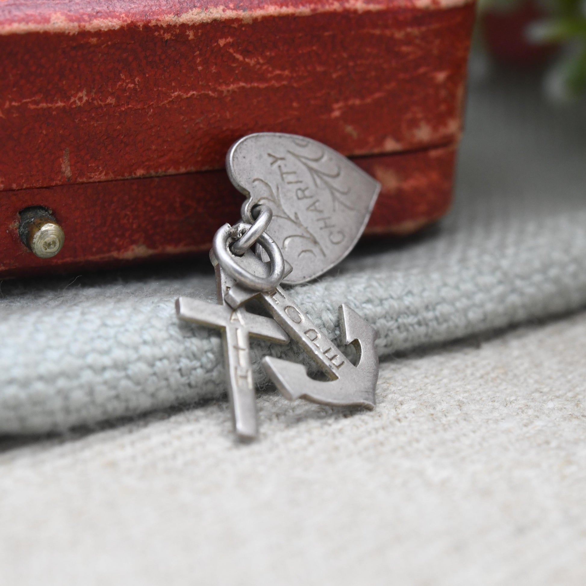 Vintage Silver Hope Faith Charity Charm Pendant - Heart Anchor Cross | Charm Bracelet Charm Necklace | Christian Pendant