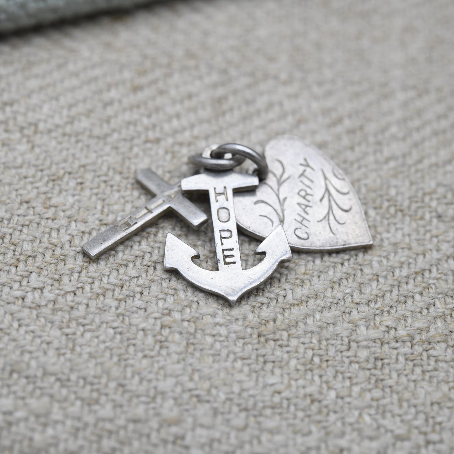 Vintage Silver Hope Faith Charity Charm Pendant - Heart Anchor Cross | Charm Bracelet Charm Necklace | Christian Pendant