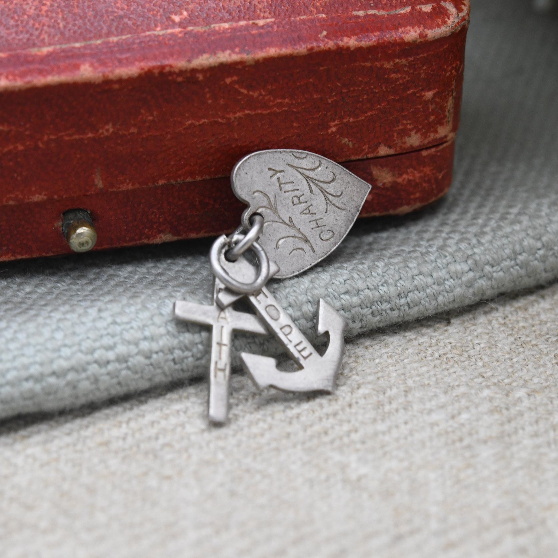 Vintage Silver Hope Faith Charity Charm Pendant - Heart Anchor Cross | Charm Bracelet Charm Necklace | Christian Pendant