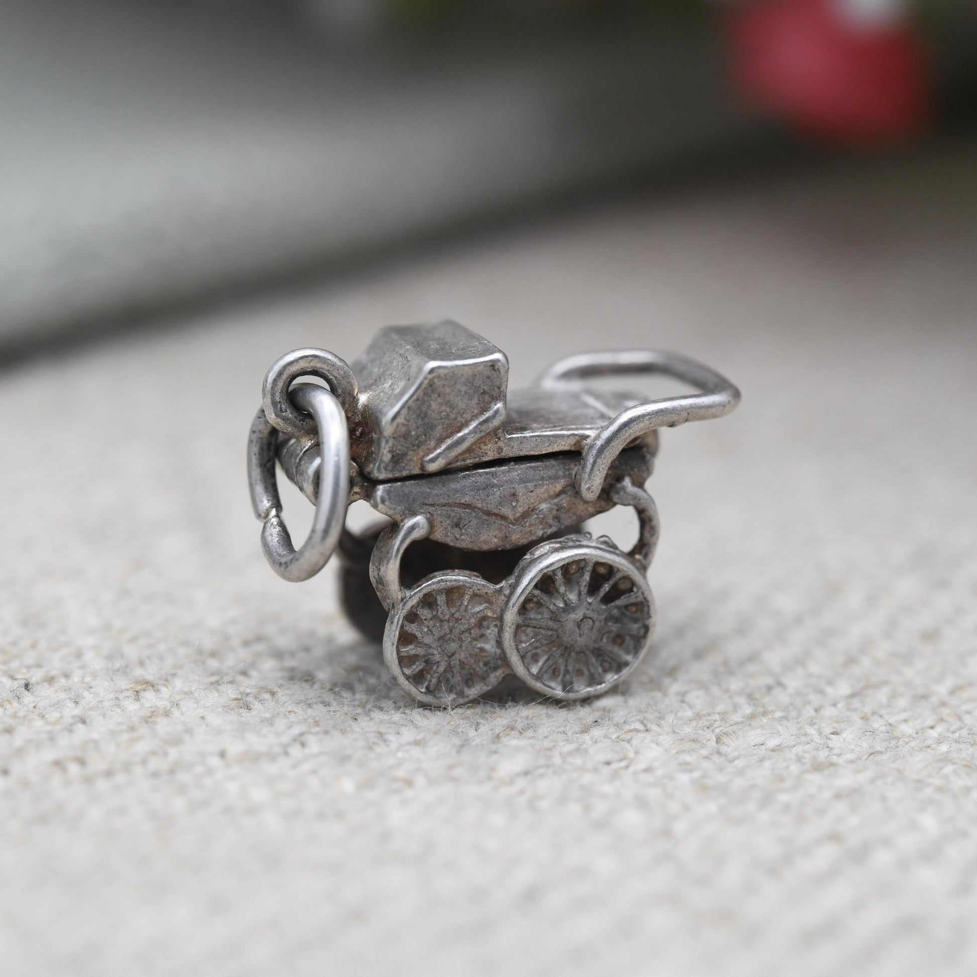 Vintage Nuvo Sterling Silver Pram Charm Opening to Reveal a Baby - Antique Style Pushchair Pendant | Gift for Charm Bracelet Necklace Stack