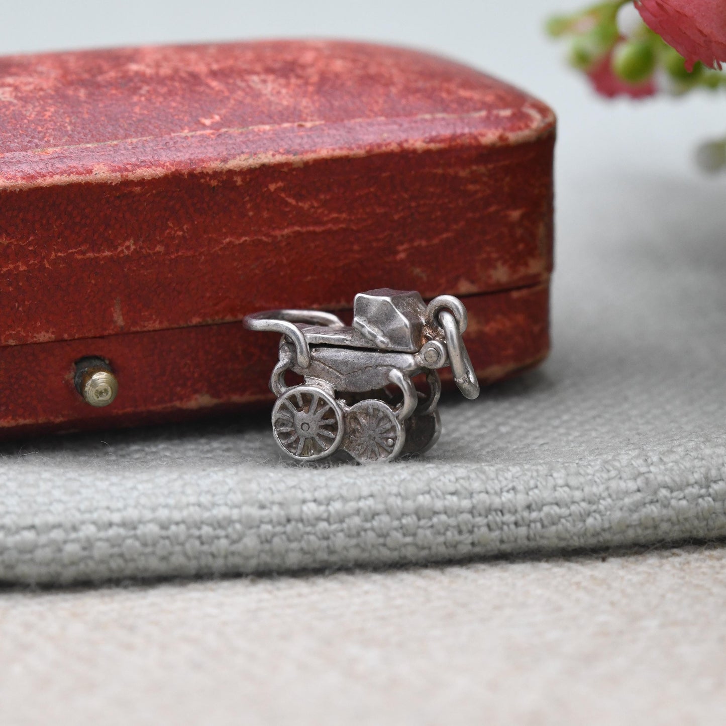 Vintage Nuvo Sterling Silver Pram Charm Opening to Reveal a Baby - Antique Style Pushchair Pendant | Gift for Charm Bracelet Necklace Stack