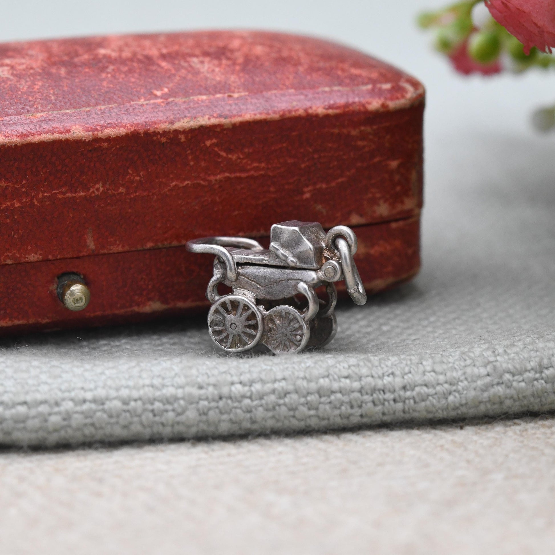 Vintage Nuvo Sterling Silver Pram Charm Opening to Reveal a Baby - Antique Style Pushchair Pendant | Gift for Charm Bracelet Necklace Stack