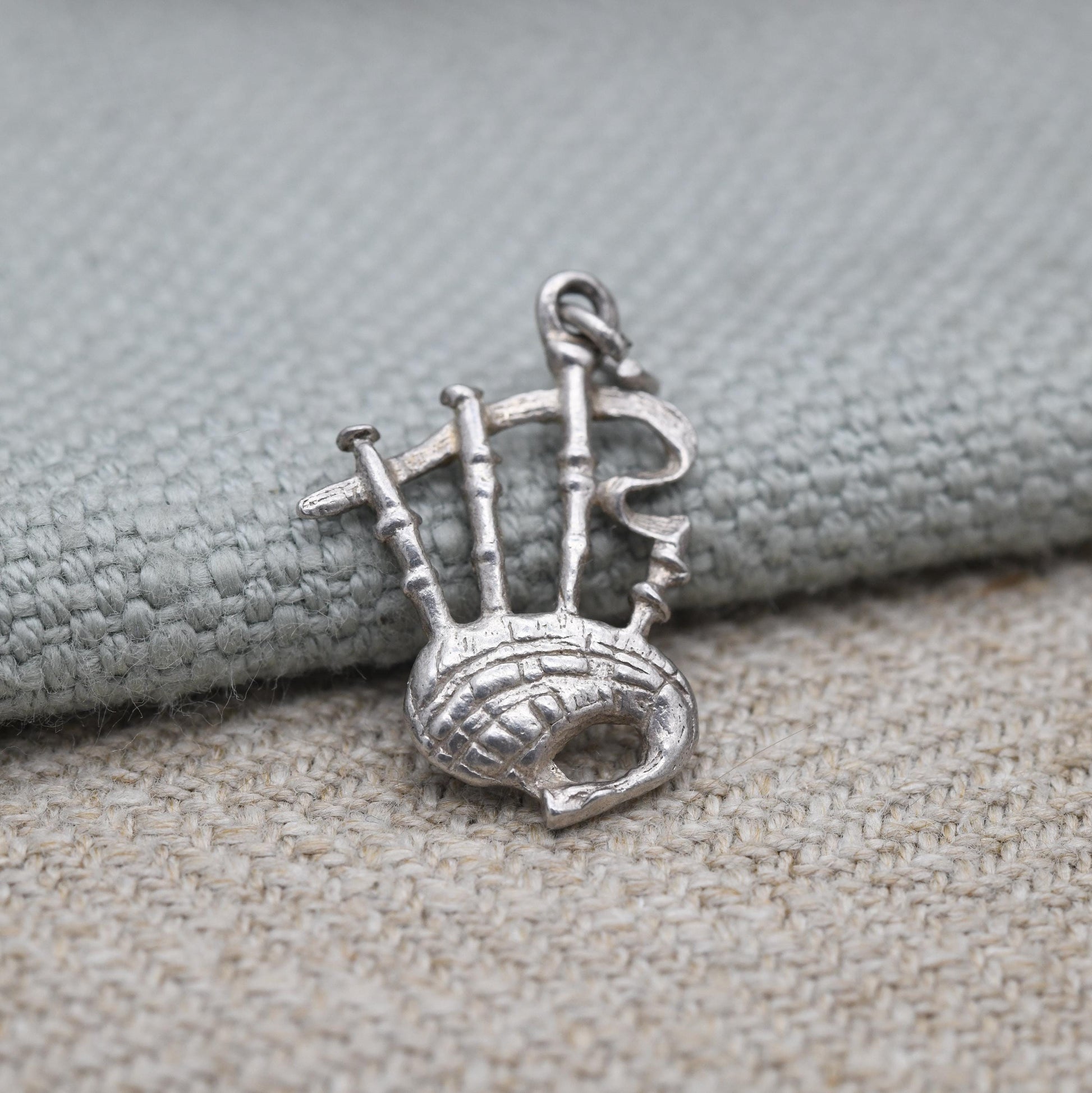 Vintage Sterling Silver Bagpipes Charm Pendant - Scotland | Great Highland Music | Patriotic Bagpipes | Souvenir Gift for Charm Bracelet