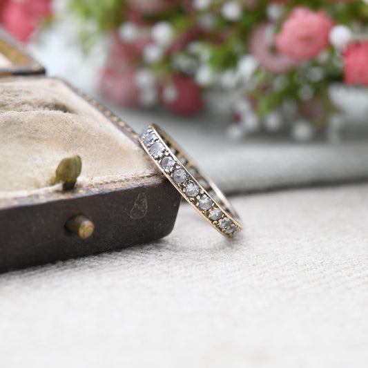 Vintage 9ct Gold Eternity Ring with Clear Stones 1979 - Mid-Century Wedding Band Anniversary Stacking Ring | UK Size - P | US Size - 7 3/4