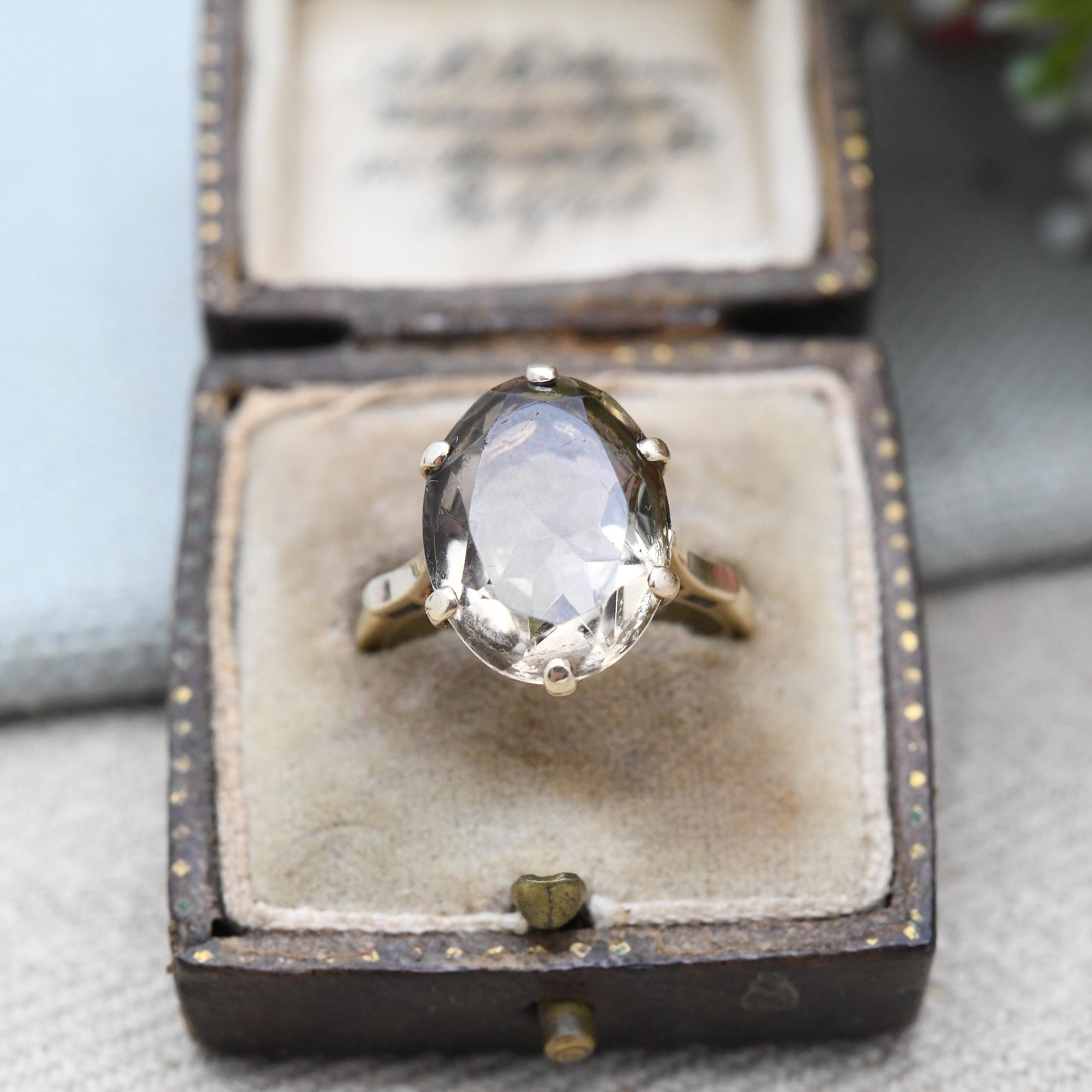 Vintage 9ct Gold Ring Smoky Quartz Statement Ring 1978 Payton Pepper & Sons PPLD - Mid-Century Large Gemstone | UK Size - P | US Size - 8