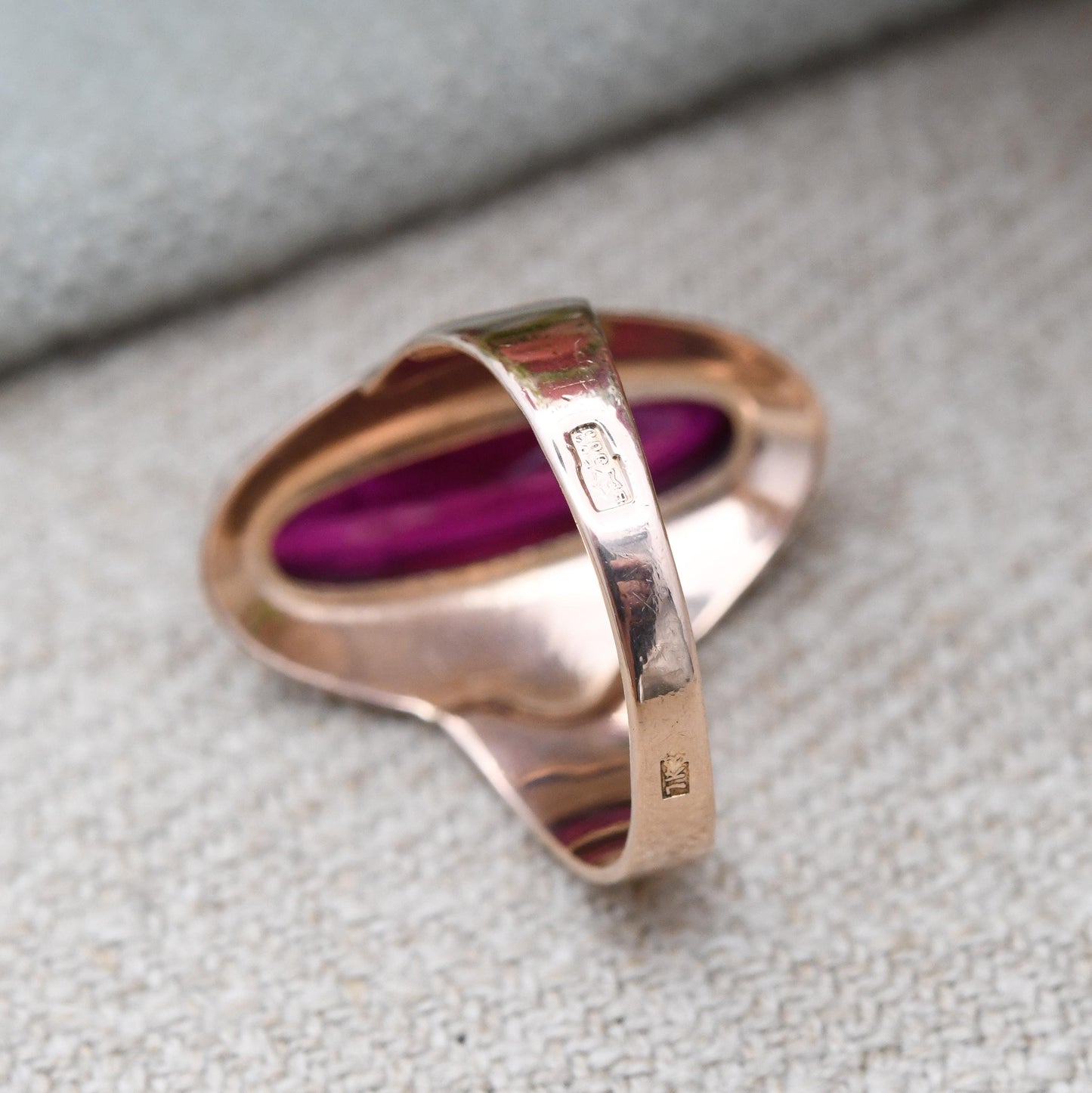 Vintage USSR 14ct Gold Ruby Ring - Large Rose Gold Statement Cocktail Ring | 585 Hammer and Sickle Hallmark | UK Size - N | US Size - 7