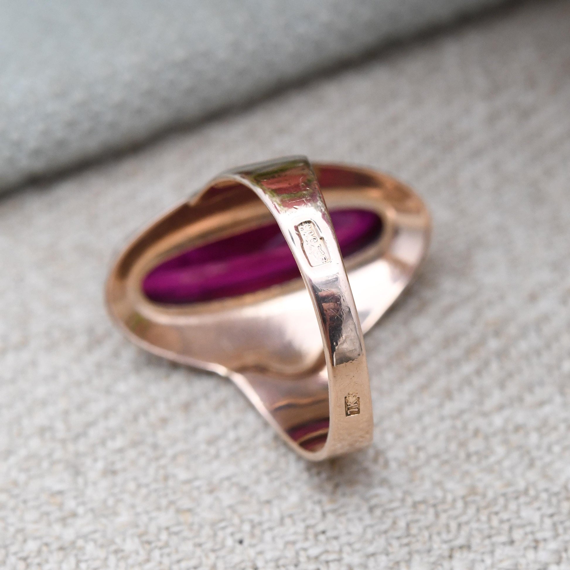 Vintage USSR 14ct Gold Ruby Ring - Large Rose Gold Statement Cocktail Ring | 585 Hammer and Sickle Hallmark | UK Size - N | US Size - 7