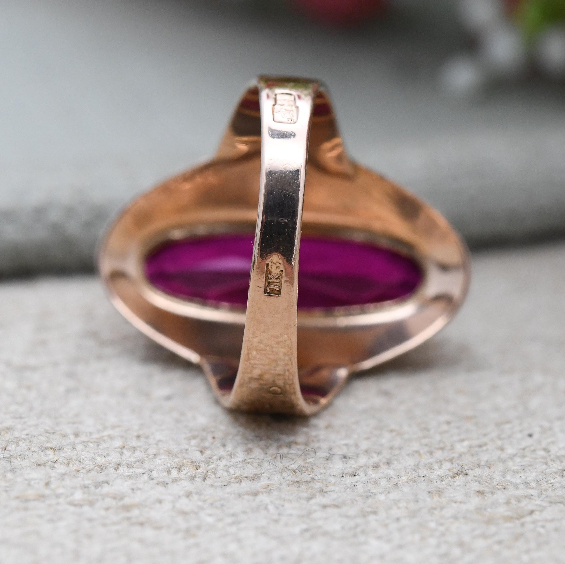 Vintage USSR 14ct Gold Ruby Ring - Large Rose Gold Statement Cocktail Ring | 585 Hammer and Sickle Hallmark | UK Size - N | US Size - 7