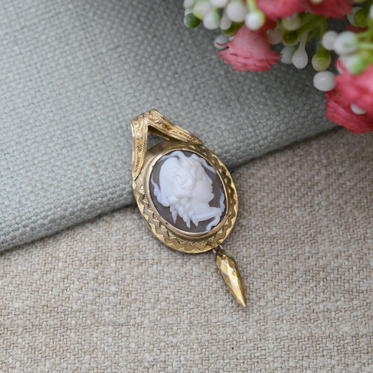 Antique Medusa Shell Cameo Pendant Brooch c. 1840s Victorian - Gorgon Classical Face Bust Engraved Border | Collectable Grand Tour Jewellery