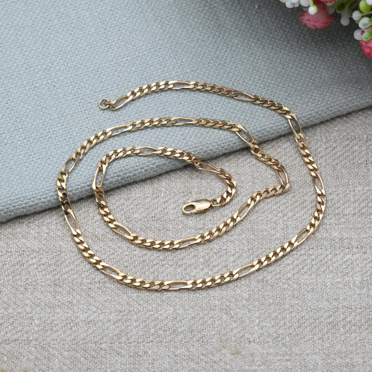 Vintage 9ct Gold Figaro Chain Necklace 1990 - Unisex 9K Solid Gold Chain Flat Links | Yellow Gold Jewellery for Men | 46cm | 18"