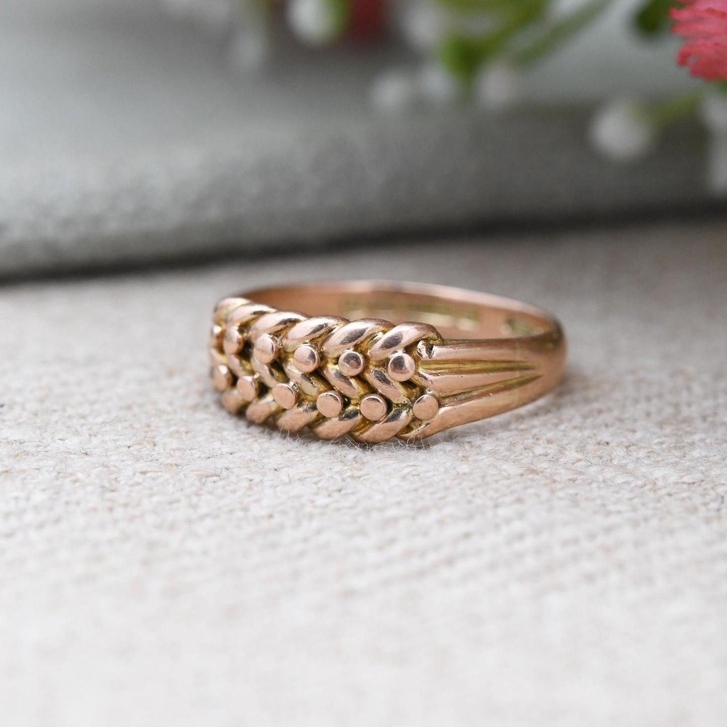 Antique 9ct Gold Keeper Ring 1905 Edwardian - Textured Knotted Band Love Symbol | Everyday Gold Jewellery | UK Size - L | US Size - 5 3/4