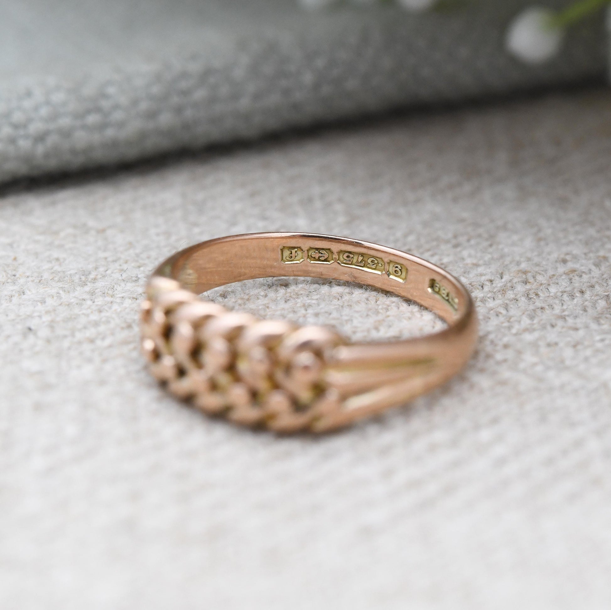 Antique 9ct Gold Keeper Ring 1905 Edwardian - Textured Knotted Band Love Symbol | Everyday Gold Jewellery | UK Size - L | US Size - 5 3/4