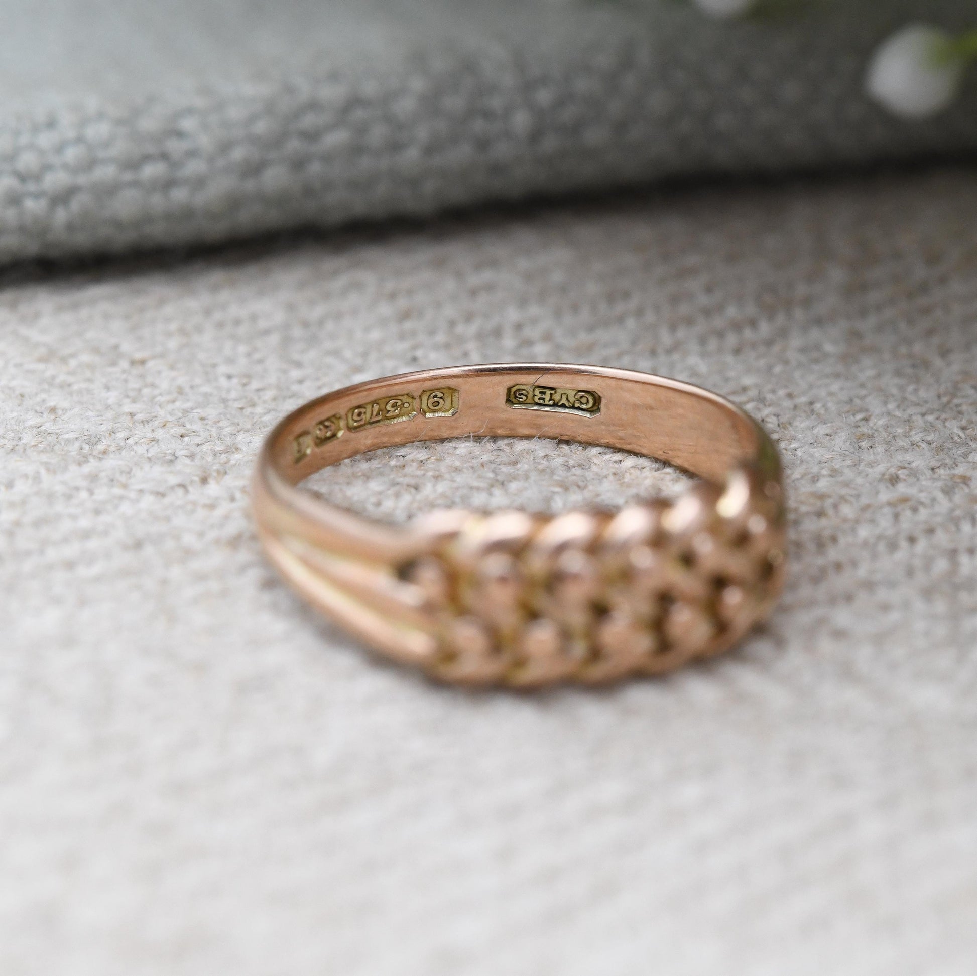 Antique 9ct Gold Keeper Ring 1905 Edwardian - Textured Knotted Band Love Symbol | Everyday Gold Jewellery | UK Size - L | US Size - 5 3/4