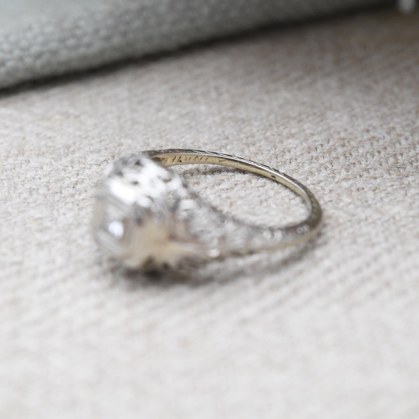 Antique 14ct White Gold Diamond Solitaire Ring - True Vintage Art Deco Engagement Ring | UK Size - J | US Size - 5