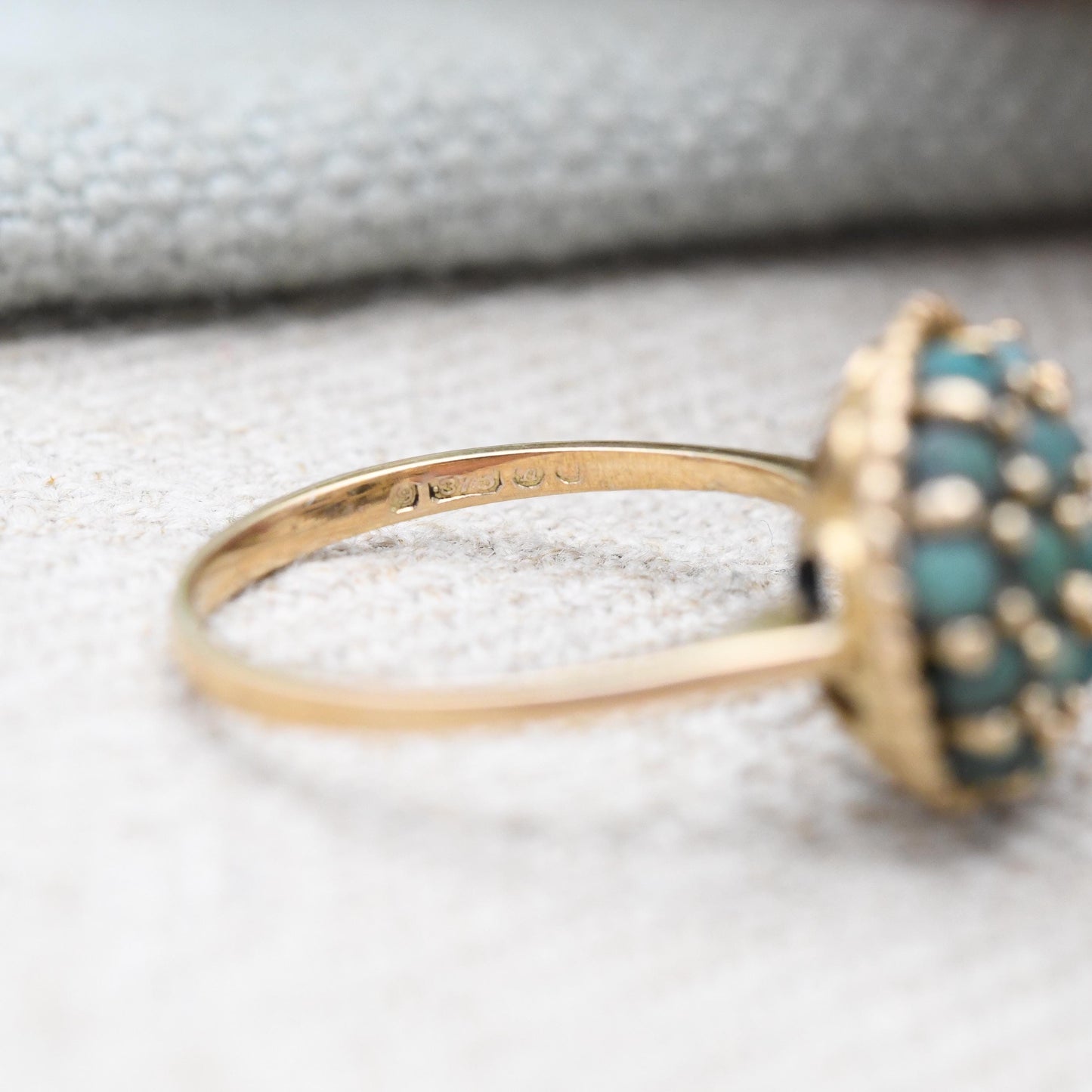 Vintage 9ct Gold Turquoise Cluster Ring 1968 - 1960s Jewellery Bombe Boule Cluster Statement Ring Gift | UK Size - L | US Size - 6