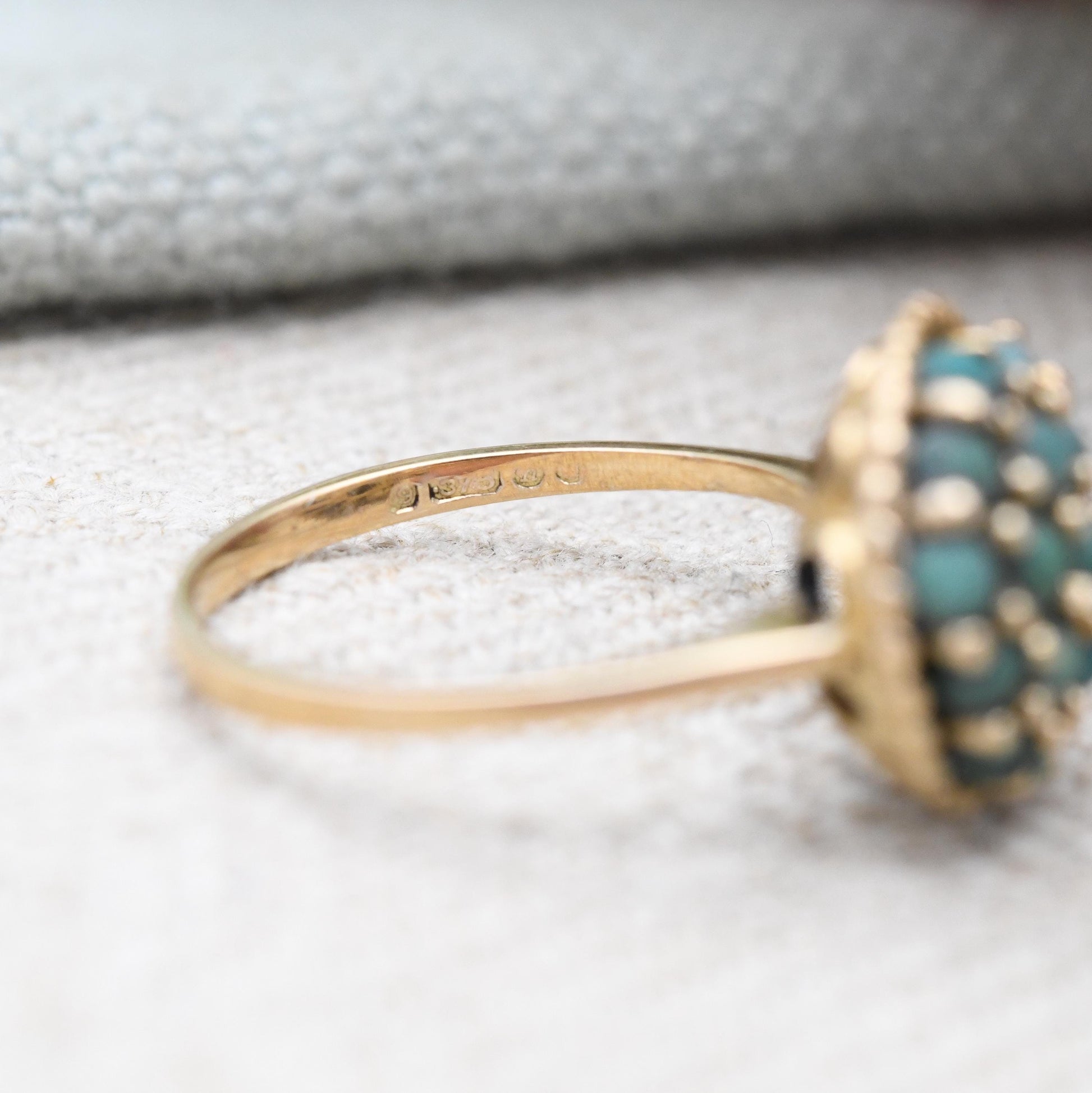 Vintage 9ct Gold Turquoise Cluster Ring 1968 - 1960s Jewellery Bombe Boule Cluster Statement Ring Gift | UK Size - L | US Size - 6