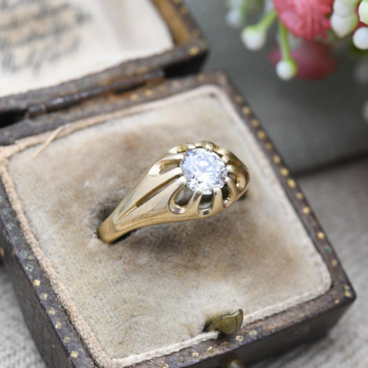 Vintage 9ct Gold CZ Solitaire Ring Unisex - Large Size | Claw Set Big Clear Stone | UK Size - S 1/2 | US Size - 9 1/2