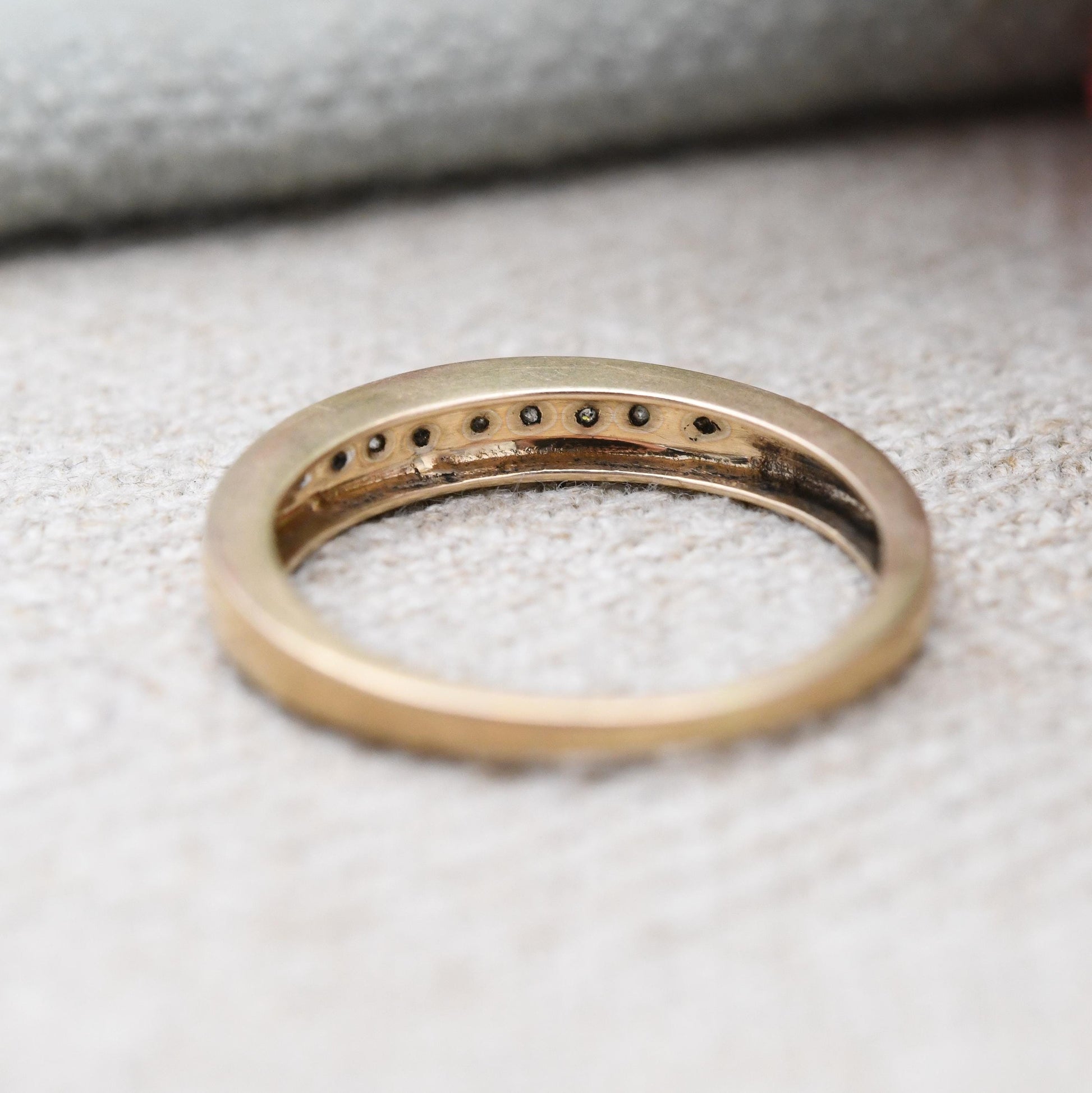 Vintage 9ct Gold and Diamond Half Eternity Ring .10 Carats 10 Points - Flush Stones Half Hoop Diamond Stack | UK Size - L | US Size - 5 3/4