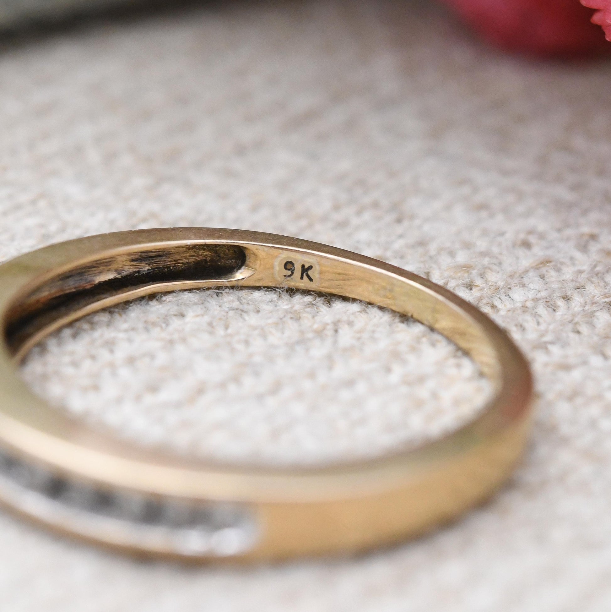 Vintage 9ct Gold and Diamond Half Eternity Ring .10 Carats 10 Points - Flush Stones Half Hoop Diamond Stack | UK Size - L | US Size - 5 3/4
