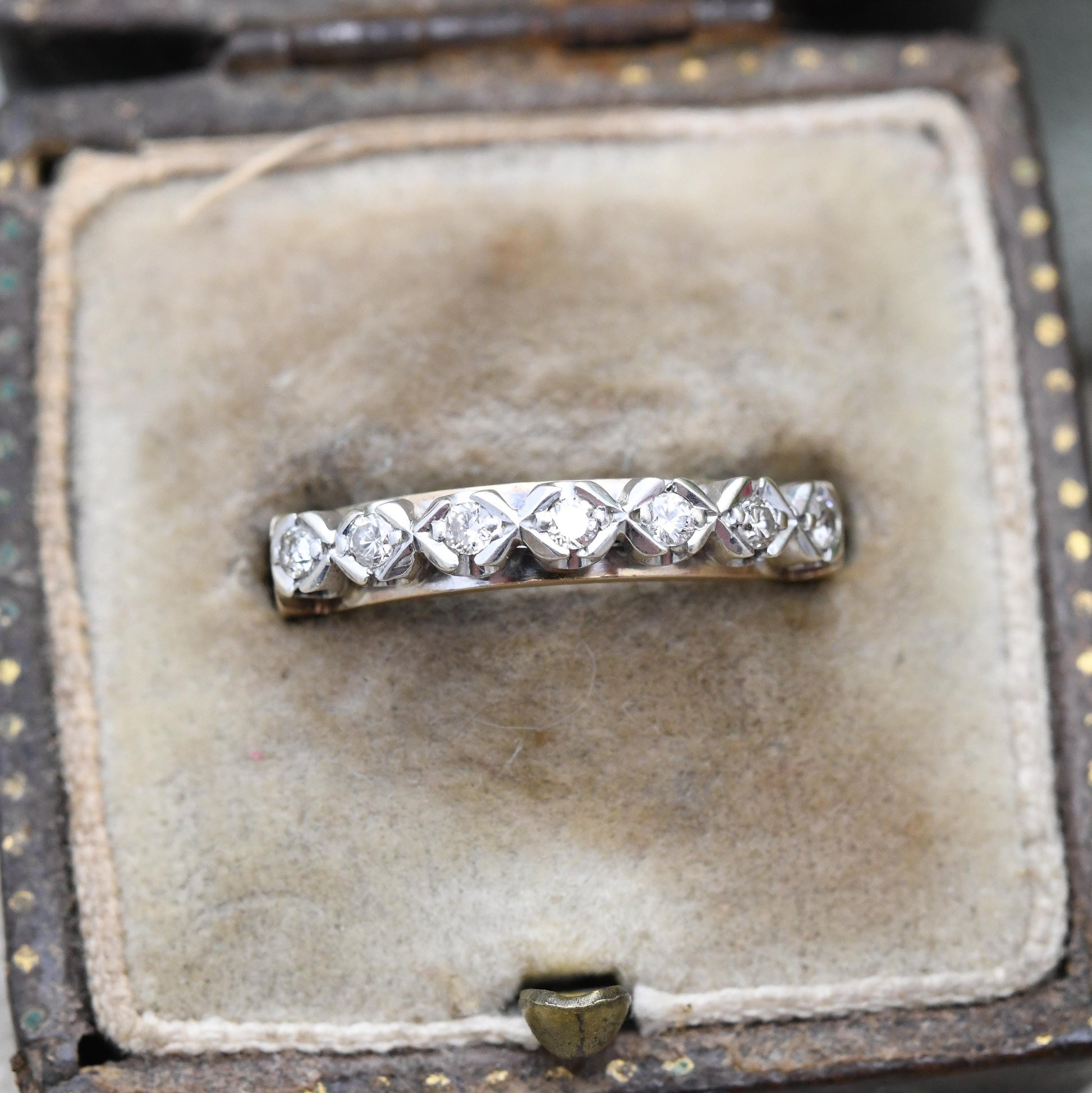 Vintage 9ct Gold Diamond Half Eternity Ring 1978 - Seven Stones Half Hoop Ring Diamond Ring Stack Jewellery | UK Size - N | US Size - 6 1/2