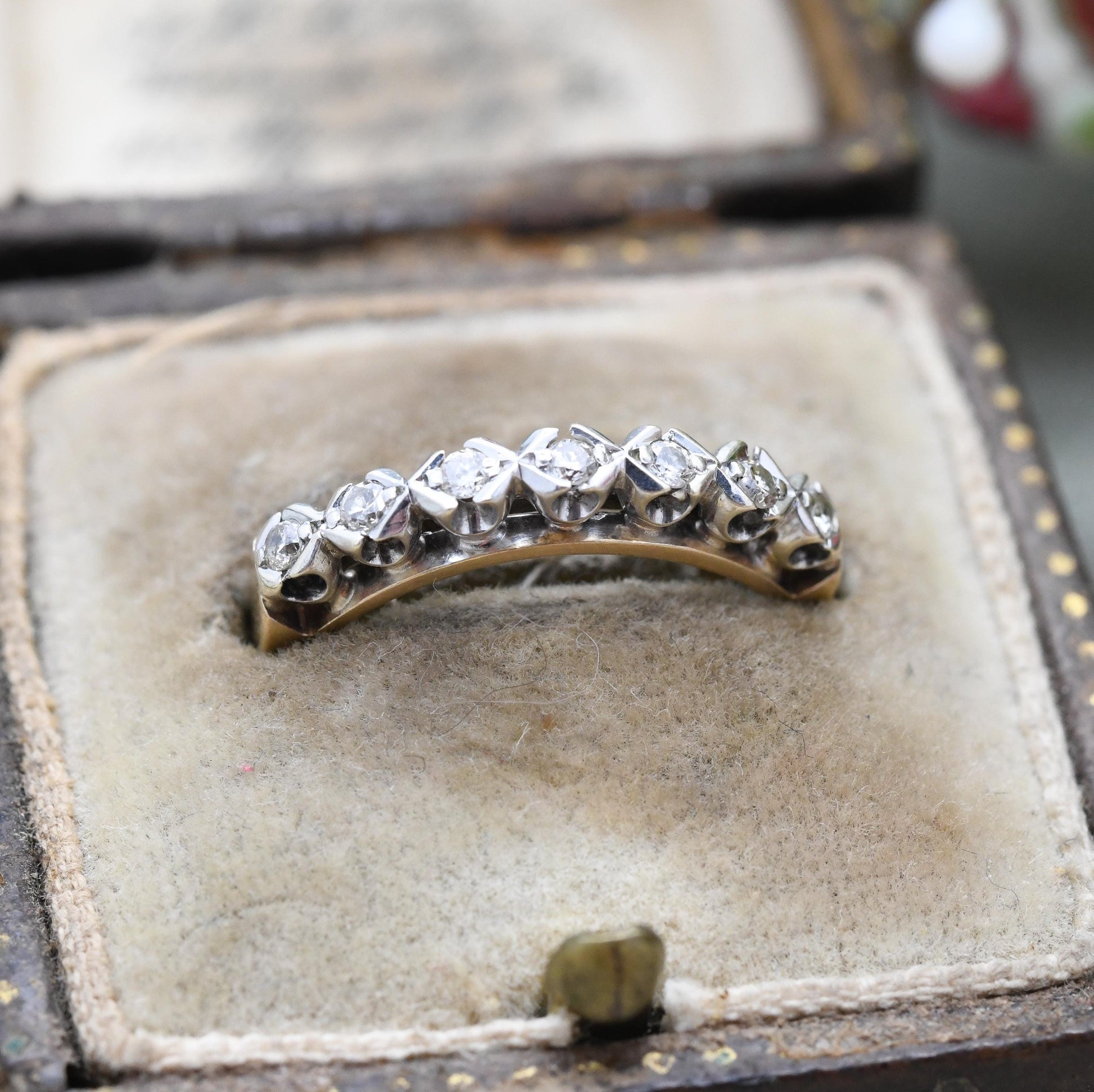 Vintage 9ct Gold Diamond Half Eternity Ring 1978 - Seven Stones Half Hoop Ring Diamond Ring Stack Jewellery | UK Size - N | US Size - 6 1/2