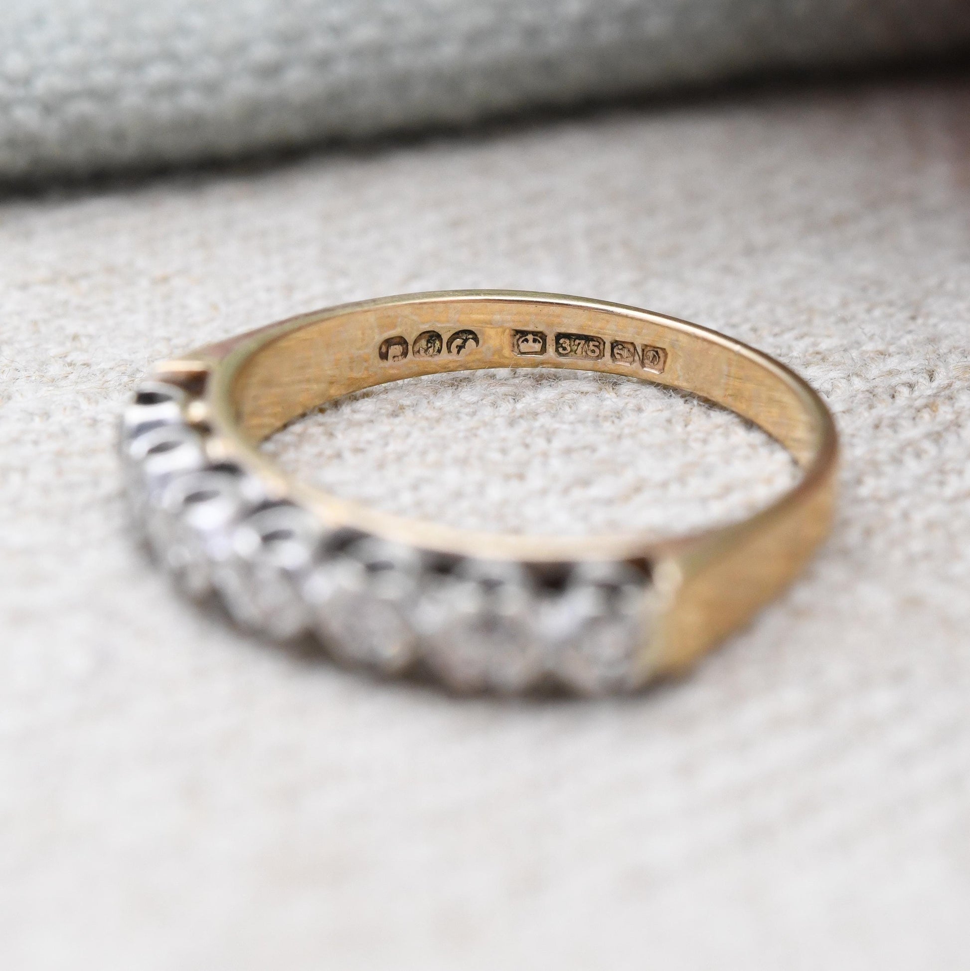 Vintage 9ct Gold Diamond Half Eternity Ring 1978 - Seven Stones Half Hoop Ring Diamond Ring Stack Jewellery | UK Size - N | US Size - 6 1/2