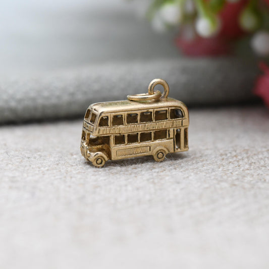 Vintage 9ct Gold Double Decker Bus Charm Pendant - Old Style London Red Bus Souvenir Gift for Charm Bracelet Transport Retro Car Enthusiast