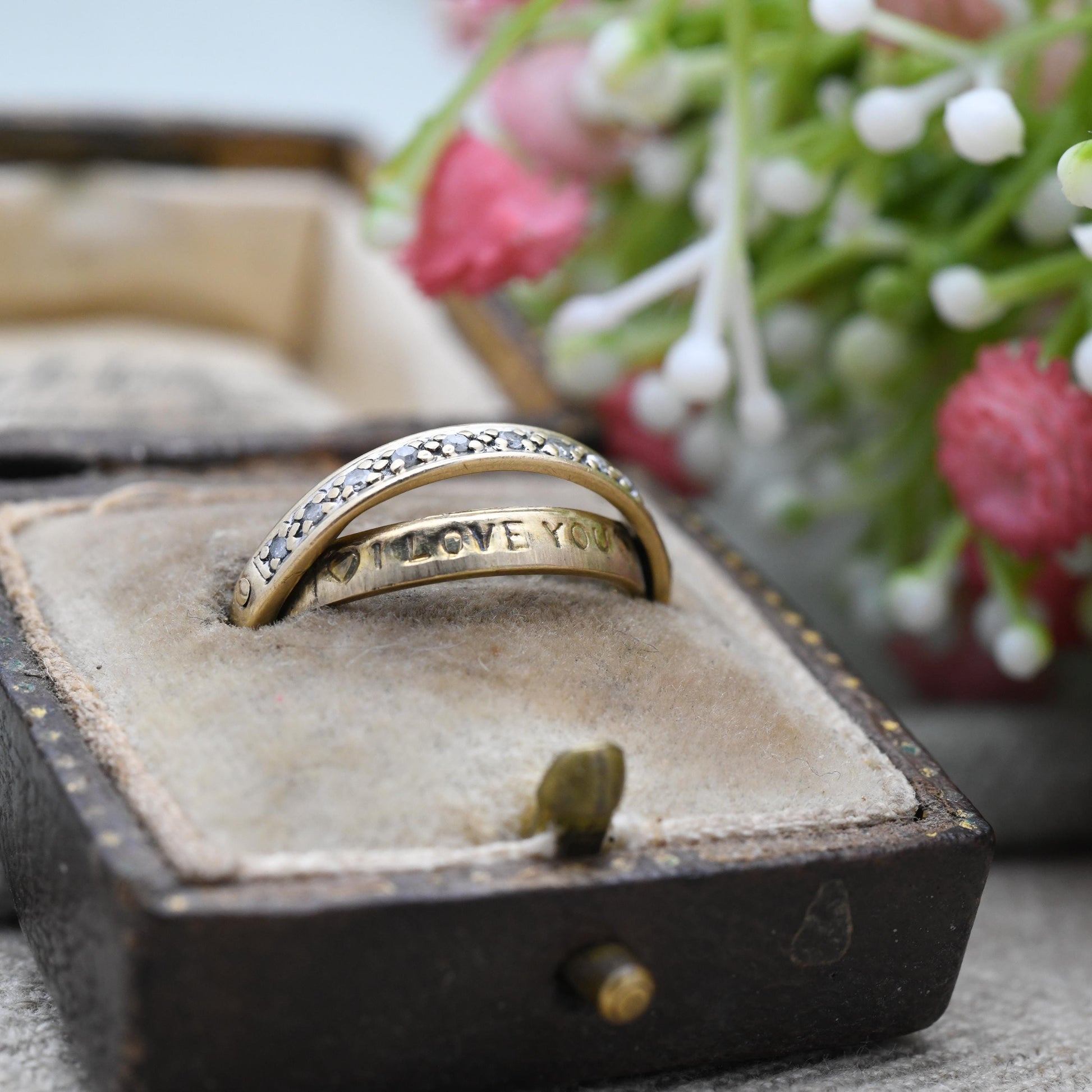 9ct Gold I Love You Ring Diamond Half Eternity Ring Secret Message 10 Points .10 Carats - Engagement Stacking Band | Size UK - M US - 6 1/4