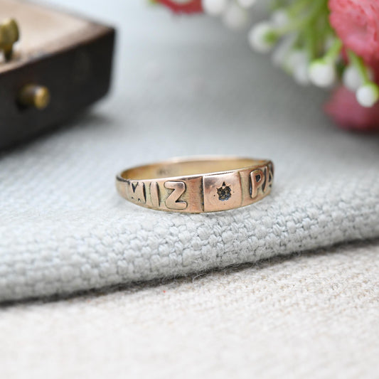 Antique Victorian 9ct Gold Mizpah Ring W&JS - for Restoration Missing a Gemstone | UK Size - L | US Size - 6