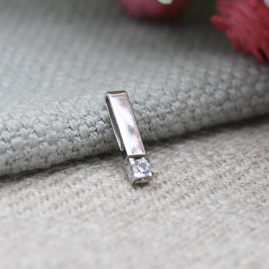 Vintage 9ct White Gold CZ Pendant Italian - Solid Gold Minimalist Gift for Her | Little Bar Pendant Charm | Illusion Tension Set