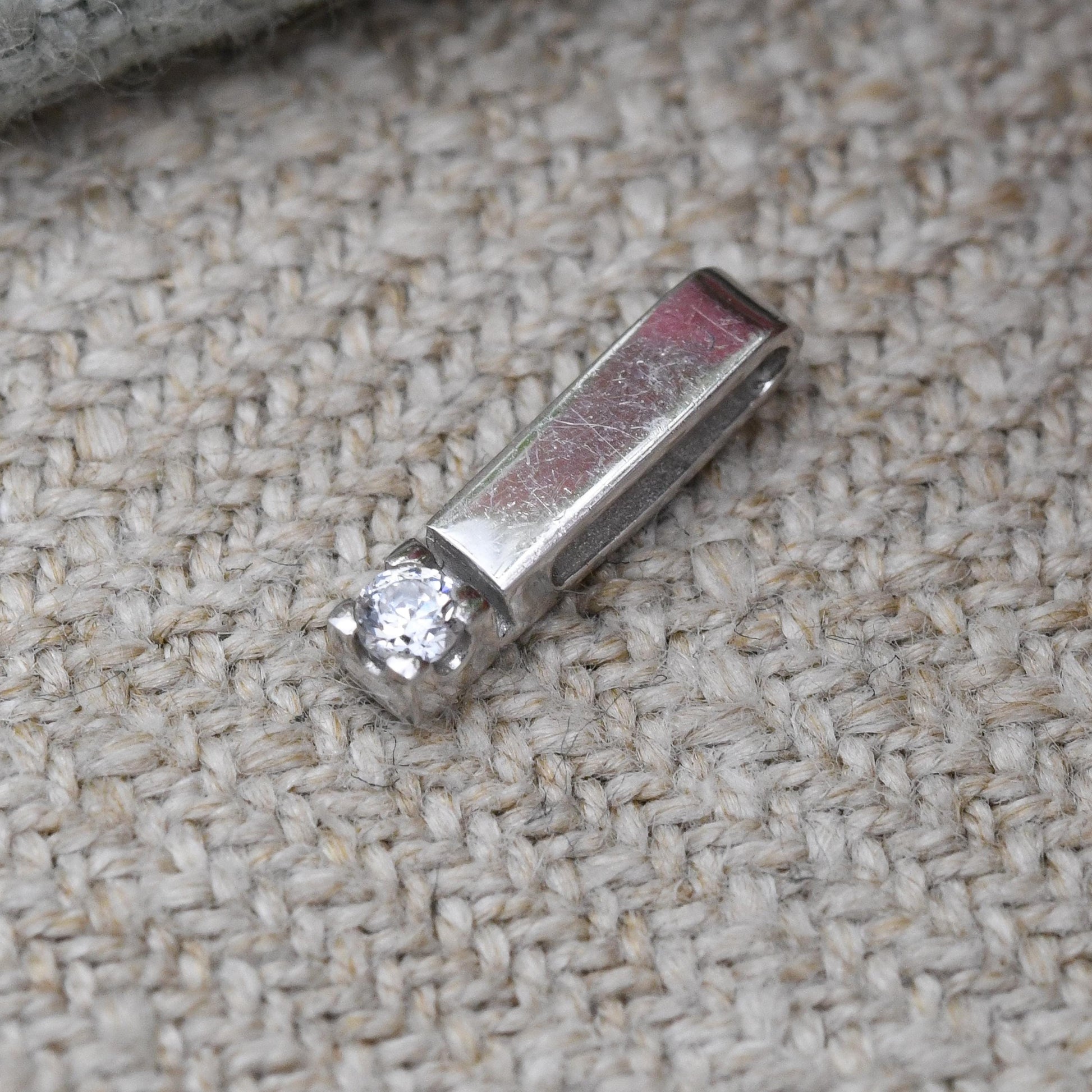 Vintage 9ct White Gold CZ Pendant Italian - Solid Gold Minimalist Gift for Her | Little Bar Pendant Charm | Illusion Tension Set