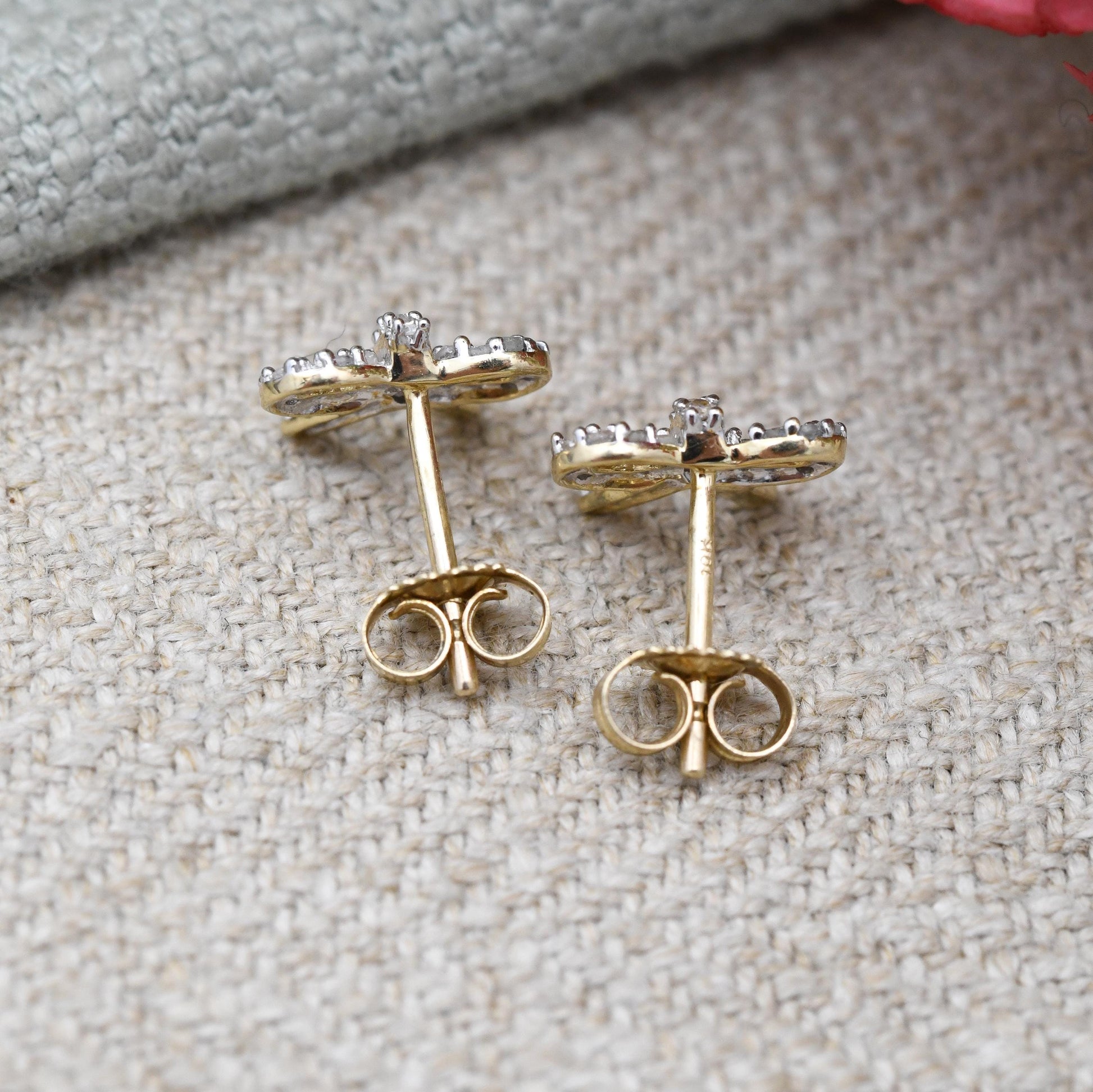 10ct Gold Diamond Bow Earrings TGGC - Sparkly Clear Gemstones | Gold Birthday Gift | Butterfly Backs | Everyday Dainty Stud Earrings
