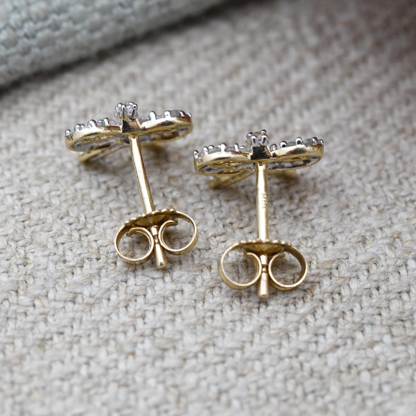 10ct Gold Diamond Bow Earrings TGGC - Sparkly Clear Gemstones | Gold Birthday Gift | Butterfly Backs | Everyday Dainty Stud Earrings