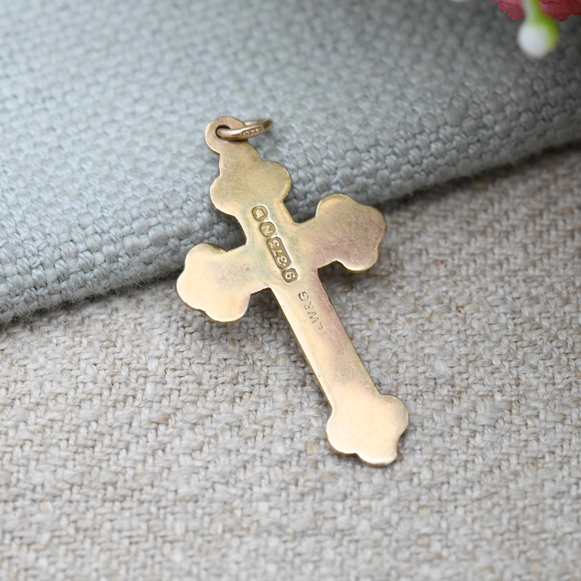 Antique 9ct Gold Cross Pendant - Antique Yellow Gold Christian Religious Necklace Gift for Christening Baptism