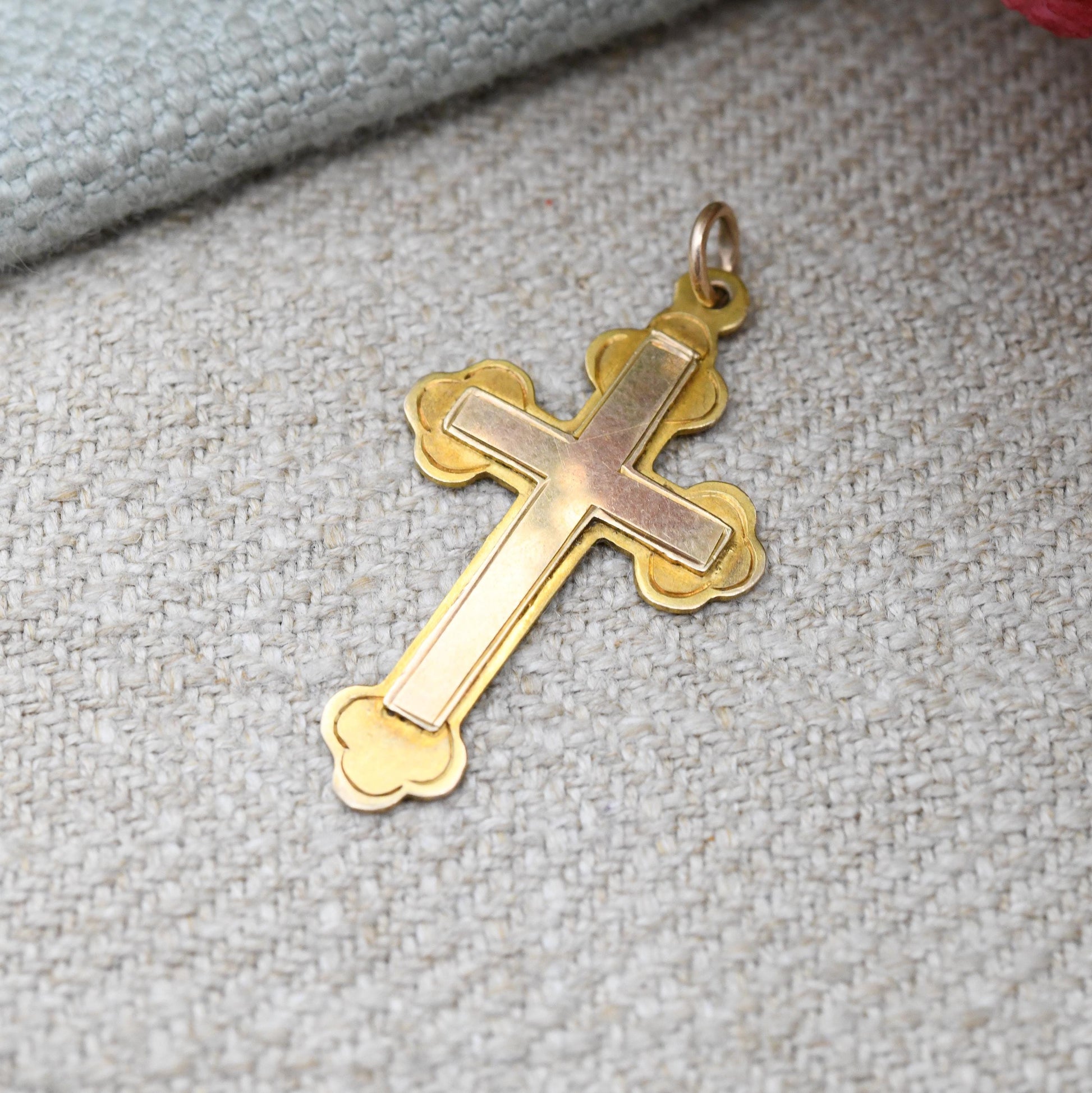 Antique 9ct Gold Cross Pendant - Antique Yellow Gold Christian Religious Necklace Gift for Christening Baptism