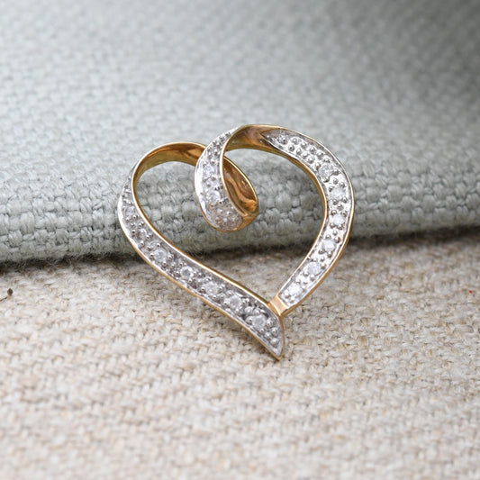 Vintage 9ct Gold Diamond Heart Pendant 0.1 Carats 10 Points - Love Heart Charm for Necklace Stack | Valentine's Gift for Her