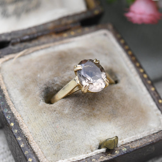 Vintage 9ct Gold Ring Smoky Quartz Statement Ring 1982 - Mid-Century Large Gemstone | UK Size - L 1/2 | US Size - 6