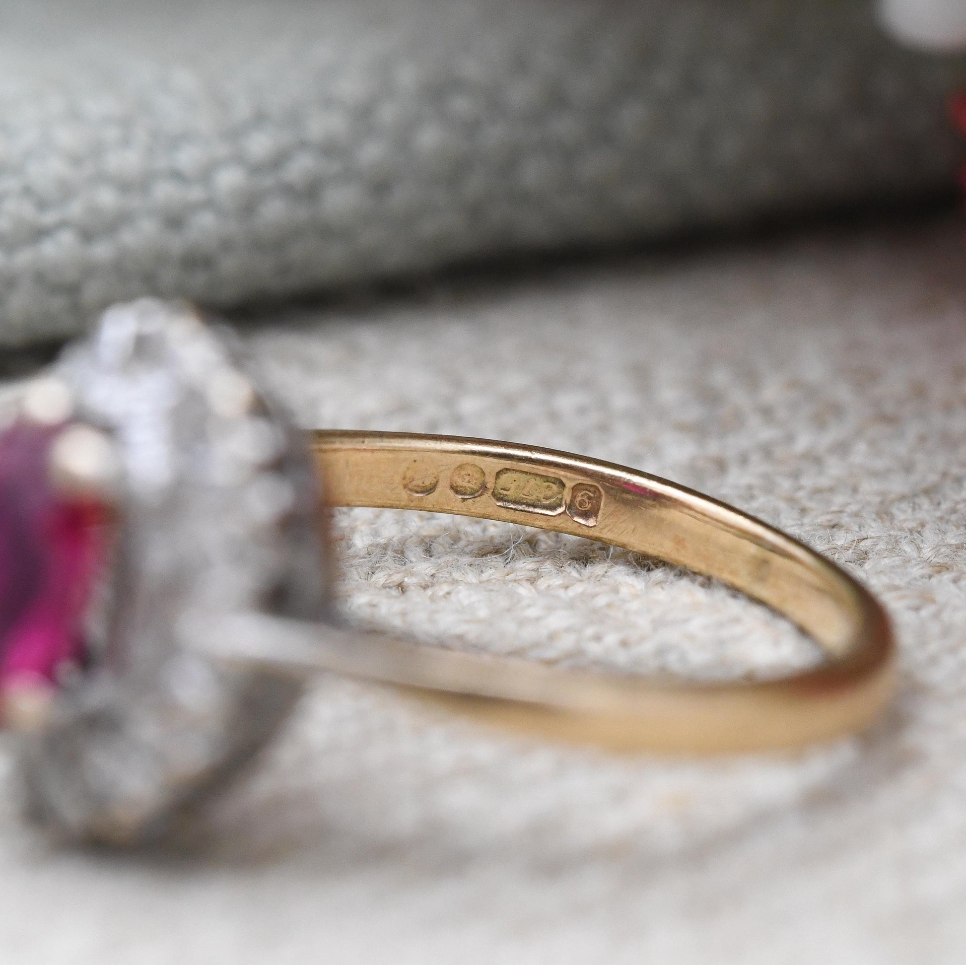 Vintage 9ct Gold Ruby Cluster ring with Clear Stones - Floral Pretty Gold Jewellery Gift for Her | UK Size - K 1/2 | US Size - 5 1/2