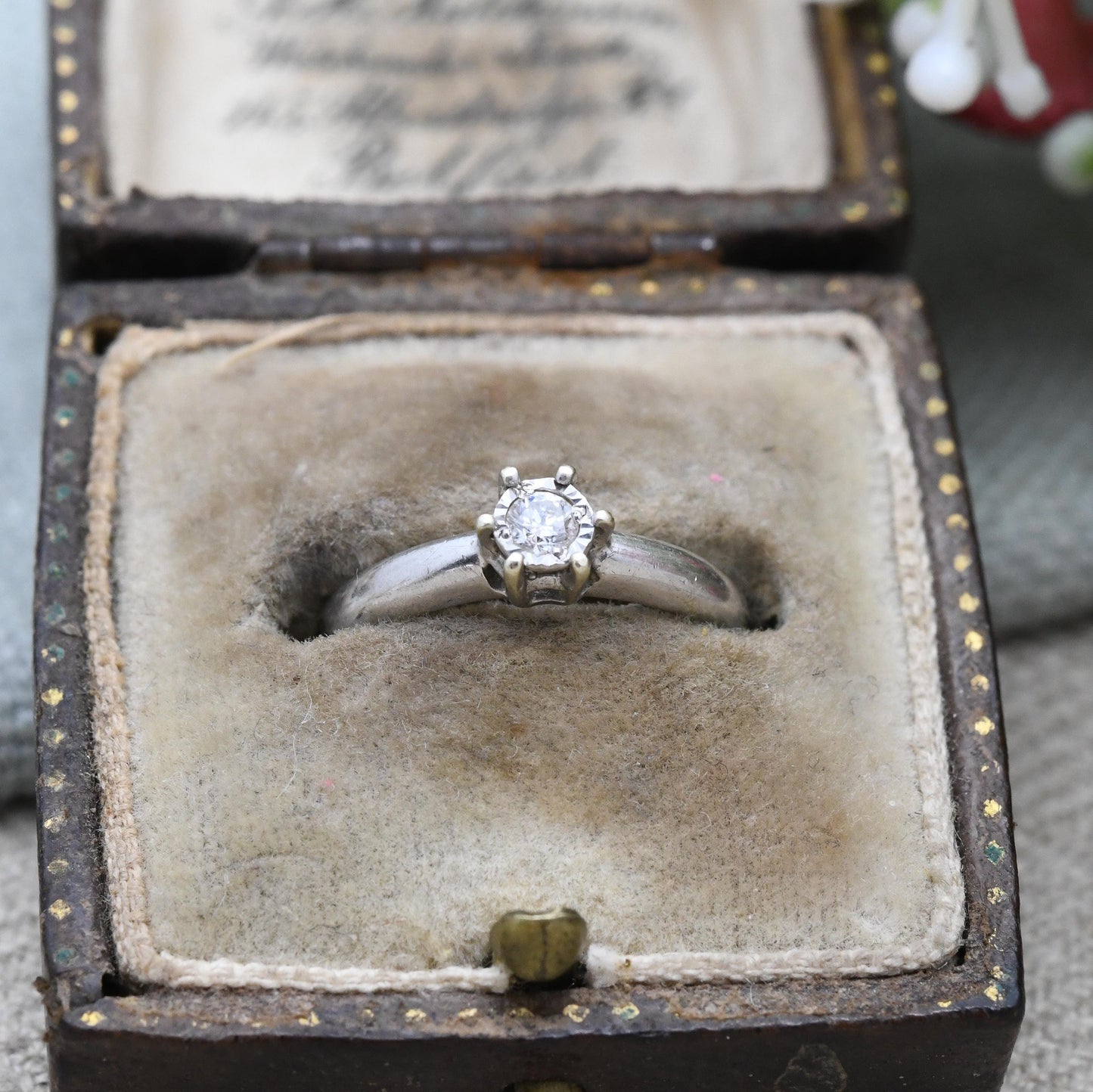 Vintage 9ct Gold Diamond Solitaire Ring 10 Points - Minimal Design White Gold Engagement | UK Size - i 1/2 | US Size - 4 1/2